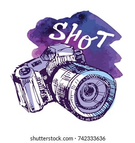 Hand drawn doodle retro camera. Take a good shot!