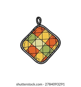 Hand drawn doodle of retro loom woven fabric loop kitchen potholder