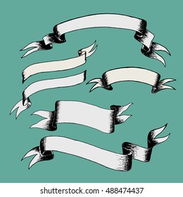 Hand Drawn Doodle Ribbons and Banners