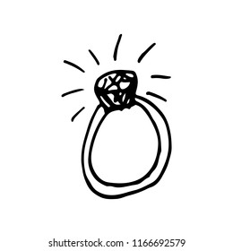 Hand drawn doodle ring with diamond.Perfect for invitation, greeting card, coloring book, textile print.