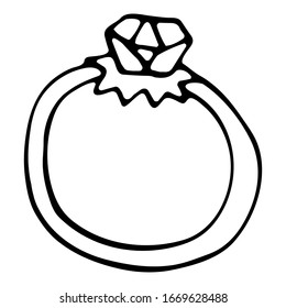 Hand drawn doodle ring with diamond.Perfect for invitation, greeting card, coloring book, textile print.
