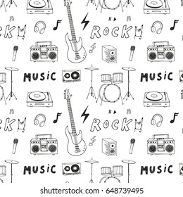 Hand Drawn Doodle Rock Music Instruments Vector Graphic Pattern