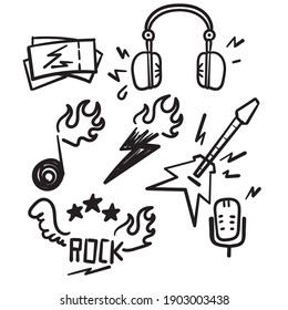 hand drawn doodle Rock and Roll related icon set illustration isolated 