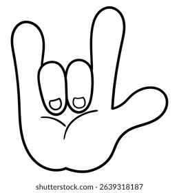 Hand drawn doodle rock and roll heavy metal horns gesture isolated on white background. Vector illustration.
