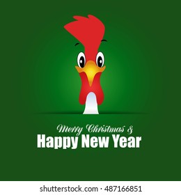Hand drawn doodle Rooster with gift. Happy New Year card. Winter Holiday background with funny Cock. Christmas card with icon of the bird. Rooster symbol of Chinese New Year vector illustration