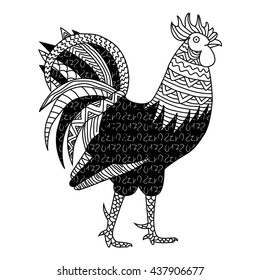 Hand drawn doodle rooster isolated on white background.