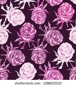 Hand drawn doodle rose floral pattern background