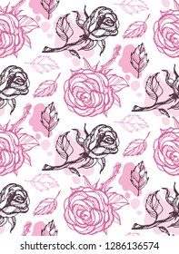 Hand drawn doodle rose pattern background