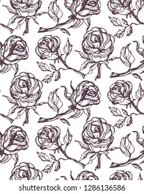 Hand drawn doodle rose pattern background