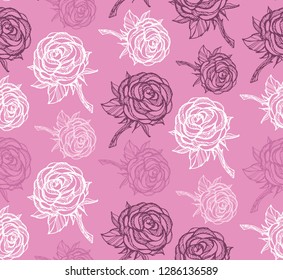 Hand drawn doodle rose pattern background