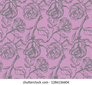 Hand drawn doodle rose pattern background