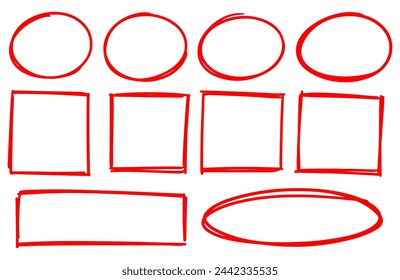 Hand drawn doodle round, square, and square highlight. Vector doodle frame. Vector illustration.