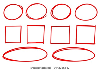 Hand drawn doodle round, square, and square highlight. Vector doodle frame. Vector illustration.