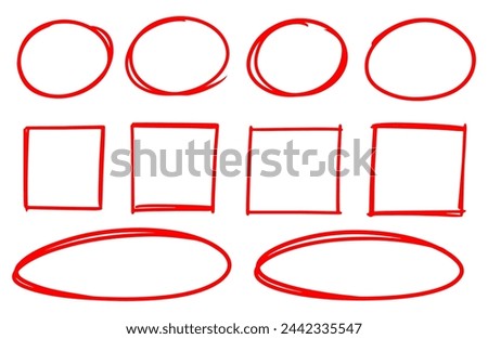 Hand drawn doodle round, square, and square highlight. Vector doodle frame. Vector illustration.