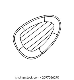 Hand drawn doodle rubber boat. Vector black and white inflatable boat. Outline.