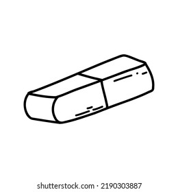 Hand drawn doodle rubber pencil eraser icon. Vector sketch illustration of black outline school writing supplies for print, coloring page, kids design, logo