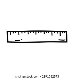 Hand drawn doodle ruler. Vector sketch illustration of black outline school measurement scale tool, office stationery for print, coloring page, kids design, logo