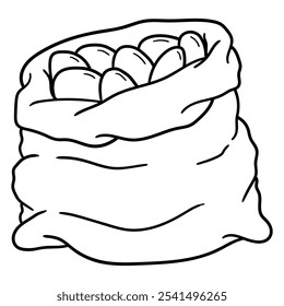 Sac à griffonnages dessiné à la main de pommes de terre isolé sur fond blanc. Illustration vectorielle.