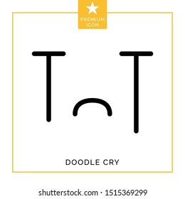 Hand drawn doodle sad cry emotiocon cartoon. Pencil or pen graffiti doodle illustration. Face line art vector.