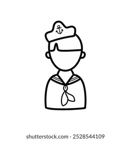 Handgezeichnete Doodle Segler Profession Illustration. Niedlich Schwarz Umriss Seaman Beruf Aufkleber Clip Art Symbol Skizze auf weißem Hintergrund Vektor EPS 10