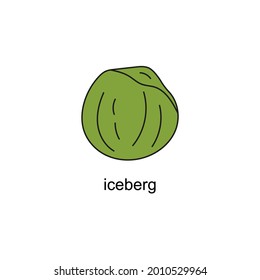 handgezeichnete Doodle von Salaten mit dem Titel. Eisbergsalat. einzelne Vektorgrafik-Doodle auf weißem Hintergrund