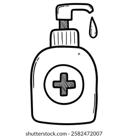 Hand drawn doodle hand sanitizer isolated on white background. Vector illustration.