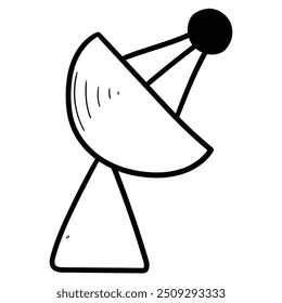 Handgezeichnete Doodle-Satellitenschüssel einzeln auf weißem Hintergrund. Vektorgrafik.