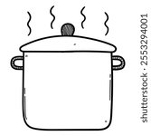 Hand drawn doodle saucepan icon isolated on white background. Vector illustration.