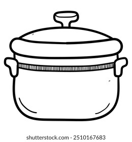 Cacerola de doodle dibujada a mano aislada sobre fondo blanco. Ilustración vectorial.