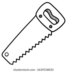 Hand drawn doodle saw isolated on white background. Vector illustration.