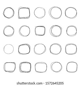 Hand drawn doodle scetch. Circle vector round scribble line set. Circles Frame for message. Pencil or pen vector illustration isolated on white background.