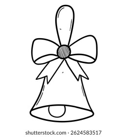 Hand drawn doodle school bell with bow isolated on white background. Vector illustration.