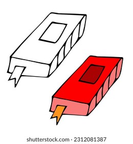 Hand drawn doodle for school. A book with a bookmark. Vector illustration.