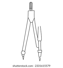 Hand drawn doodle school drawing compass. School tool for drawing circles. Isolated on white background.