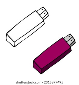 Hand drawn doodle for school. Flash drive. Vector illustration.