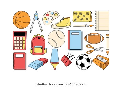 Hand drawn Doodle School icon Illustration Set