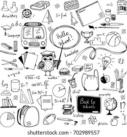 hand drawn doodle school items