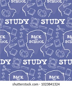 Hand drawn doodle school pattern. School background