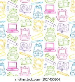 Hand drawn doodle school pattern. School background