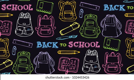 Hand drawn doodle school pattern. School background.
