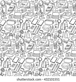 Hand drawn doodle school seamless pattern on white background