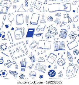 Hand drawn doodle school vector seamless pattern.