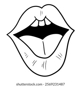 Hand drawn doodle screaming woman's mouth isolated on white background. Vector illustration.