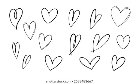 Hand Drawn Doodle Scribble Line Hearts