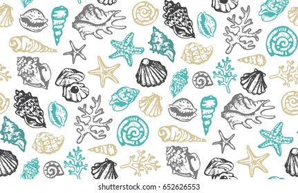 Hand drawn doodle sea pattern. Shell. Undersea.