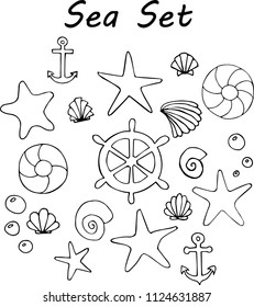 Hand drawn doodle Sea set. 