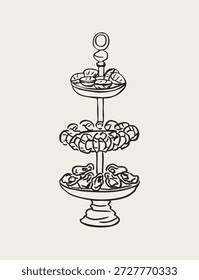 Ilustração desenhada à mão doodle seafood tower