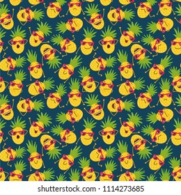 Hand drawn doodle seamless background  with hand drawn doodle pineapples. Summer seamless pattern with summer doodles.