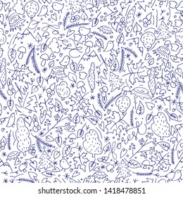 Hand drawn doodle seamless background in forest theme.  Wallpaper for your design