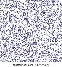 Hand drawn doodle seamless background in winter theme.  Wallpaper for your design